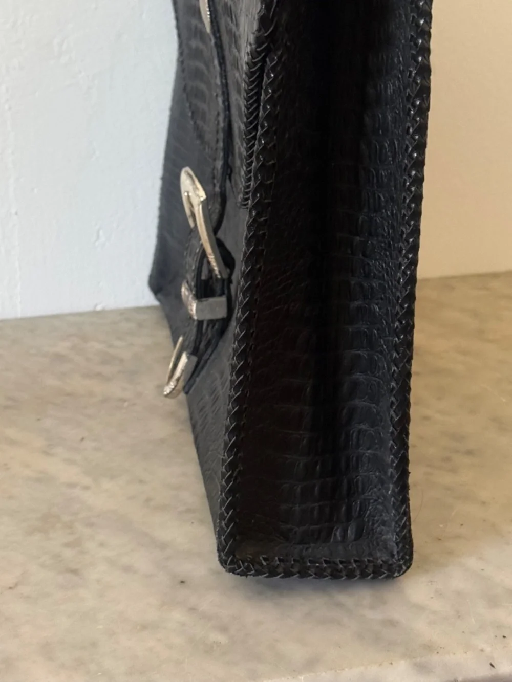 Vintage Black Croc Embossed Leather Briefcase Western Executive Attache